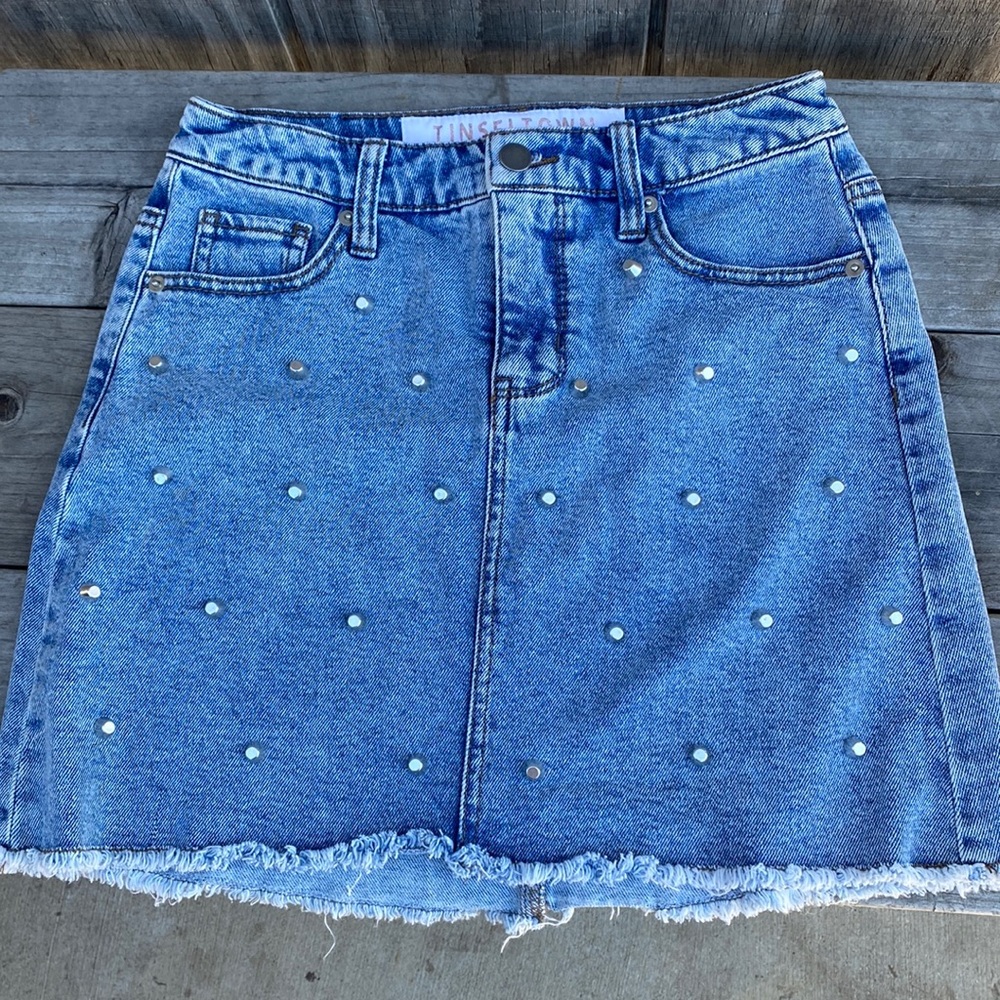 Tinseltown Wild Fable Denim Studded Raw Hem Skirt size 6